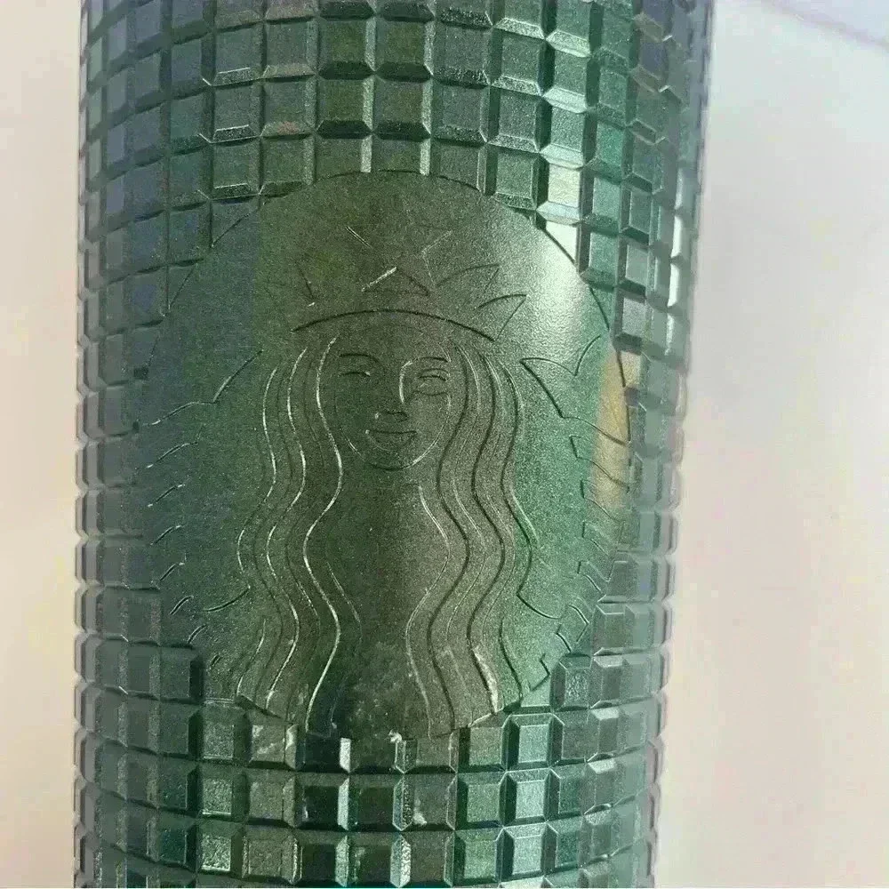 Starbucks Green Emerald Grid Studded Christmas 2021 24 Oz Venti Tumbler NO STRAW